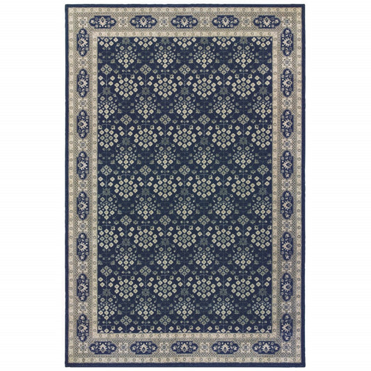 5’X8’ Navy And Gray Floral Ditsy Area Rug