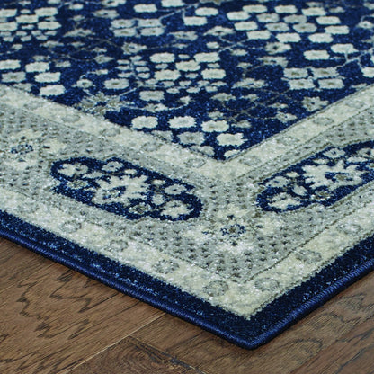 5’X8’ Navy And Gray Floral Ditsy Area Rug