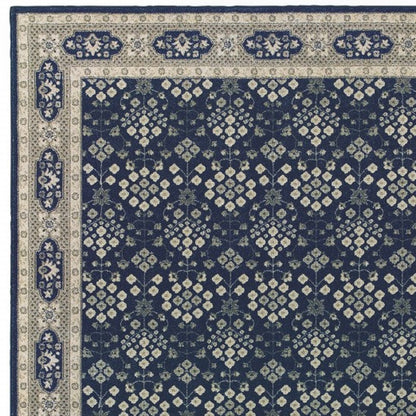 5’X8’ Navy And Gray Floral Ditsy Area Rug