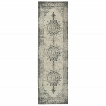 5’X8’ Ivory And Gray Pale Medallion Area Rug