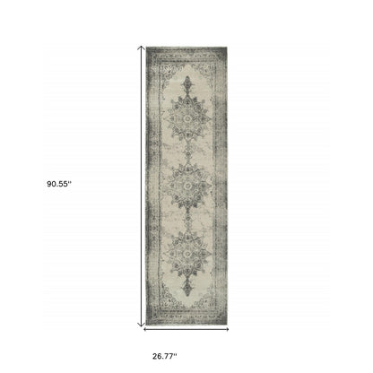 5’X8’ Ivory And Gray Pale Medallion Area Rug