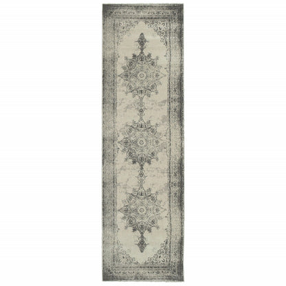 5’X8’ Ivory And Gray Pale Medallion Area Rug