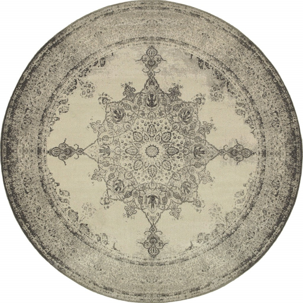 5’X8’ Ivory And Gray Pale Medallion Area Rug