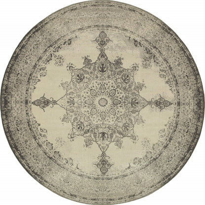 5’X8’ Ivory And Gray Pale Medallion Area Rug