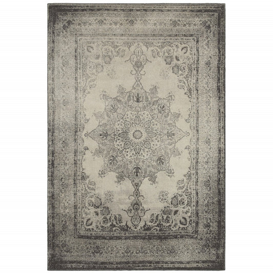 5’X8’ Ivory And Gray Pale Medallion Area Rug
