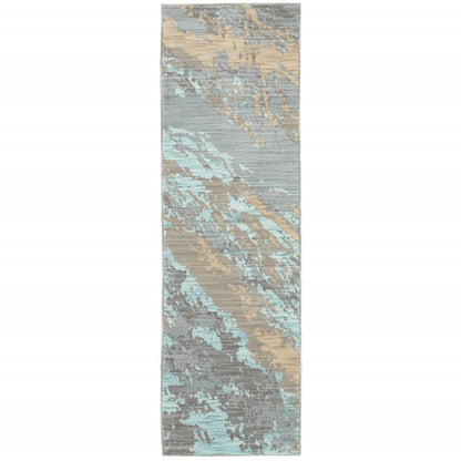 5’X8’ Blue And Gray Abstract Impasto Area Rug