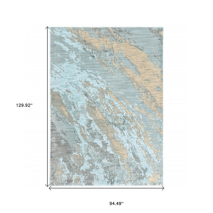 5’X8’ Blue And Gray Abstract Impasto Area Rug