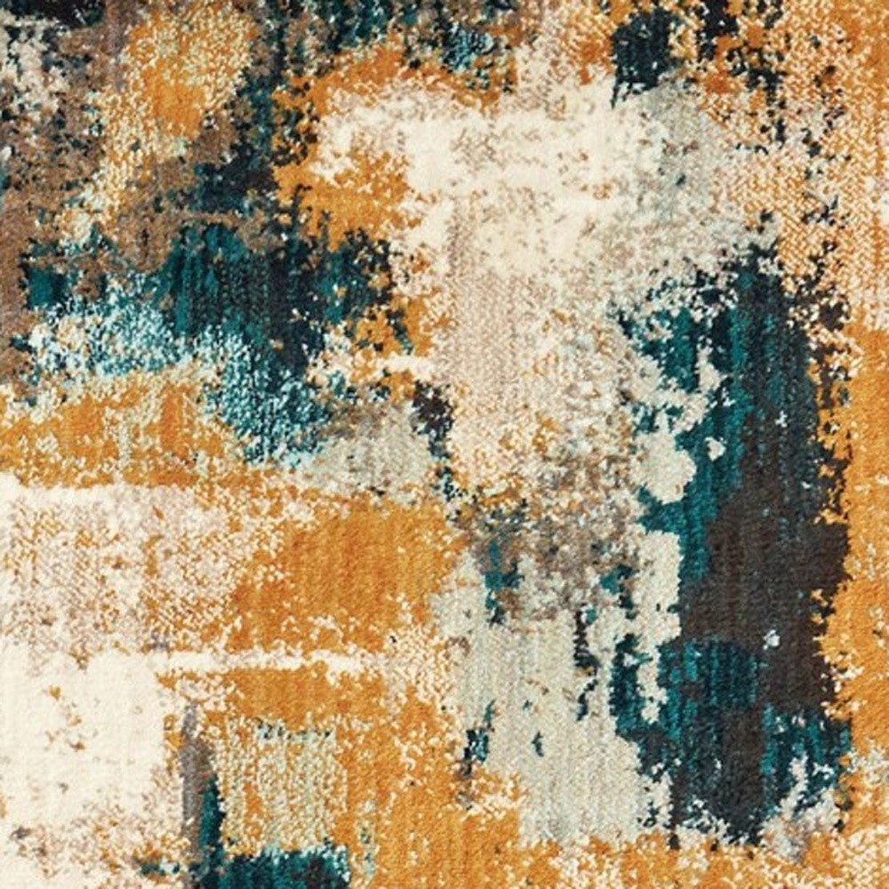 8’X11’ Blue And Gold Abstract Strokes Area Rug