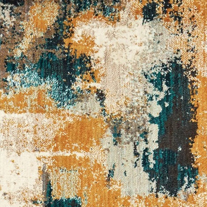 8’X11’ Blue And Gold Abstract Strokes Area Rug