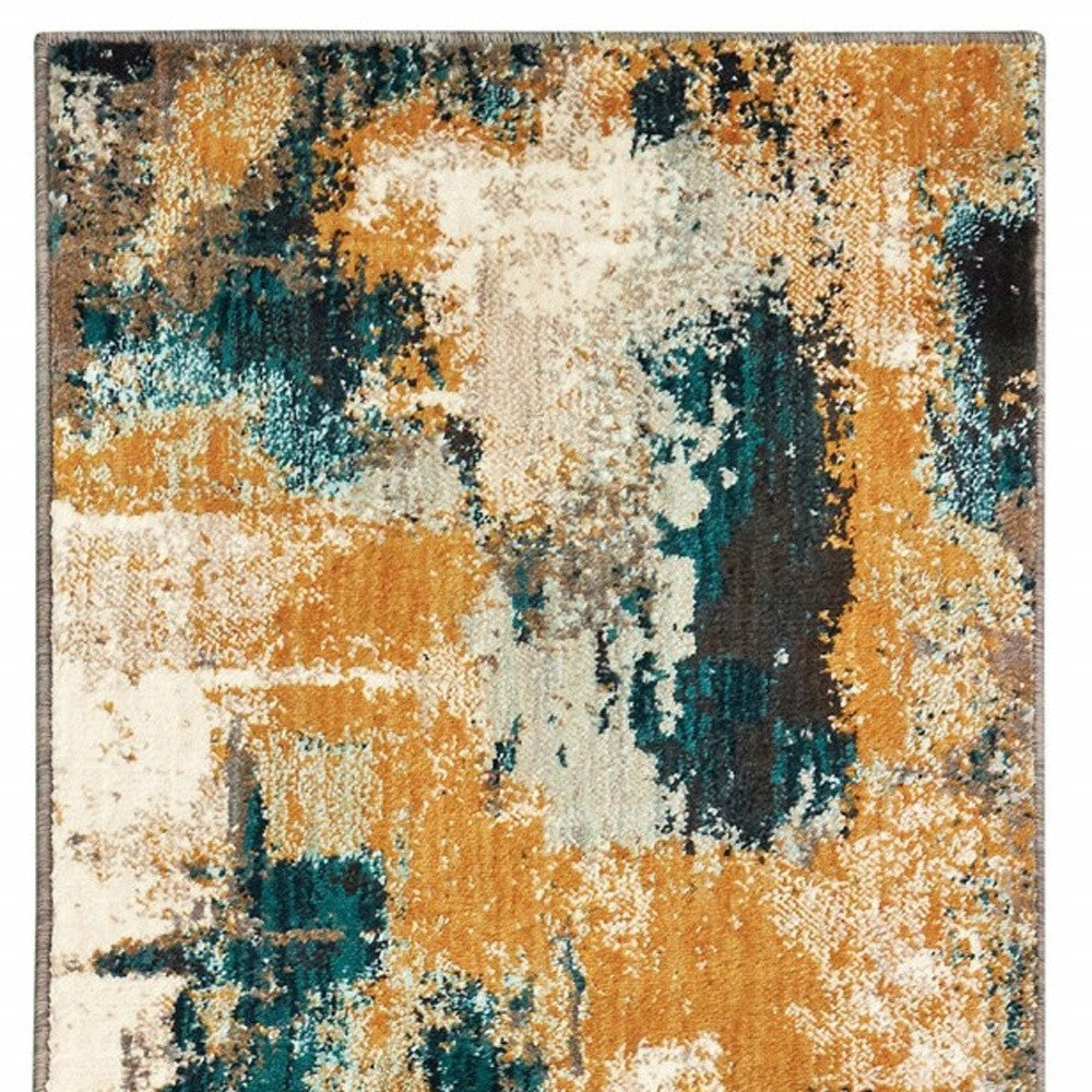 8’X11’ Blue And Gold Abstract Strokes Area Rug