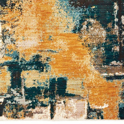 8’X11’ Blue And Gold Abstract Strokes Area Rug