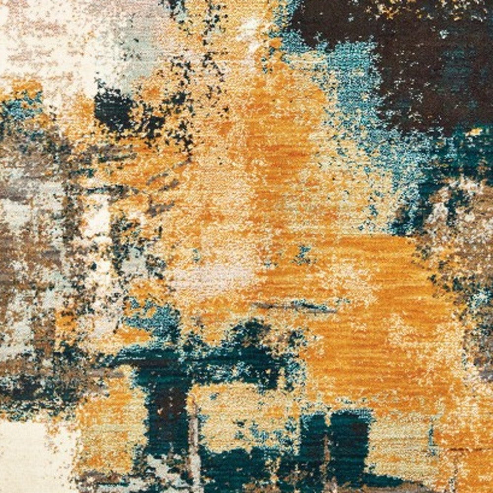 8’X11’ Blue And Gold Abstract Strokes Area Rug