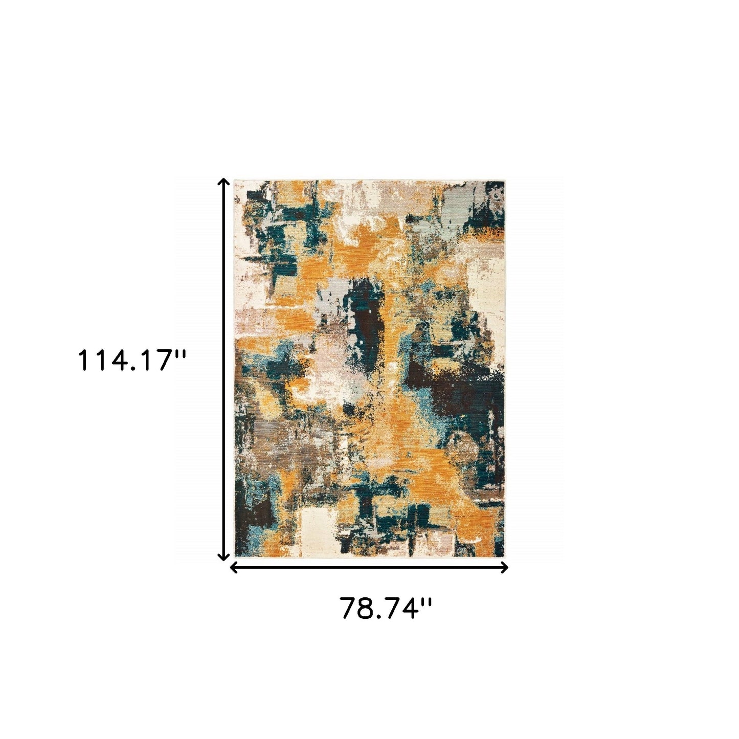 8’X11’ Blue And Gold Abstract Strokes Area Rug