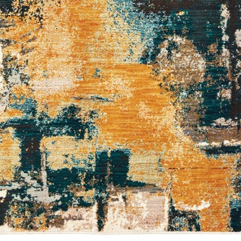 8’X11’ Blue And Gold Abstract Strokes Area Rug