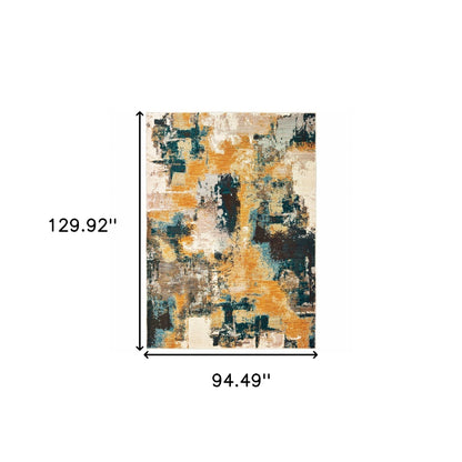 8’X11’ Blue And Gold Abstract Strokes Area Rug