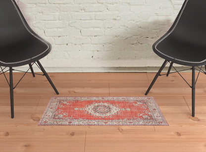 5’X8’ Red And Gray Oriental Area Rug