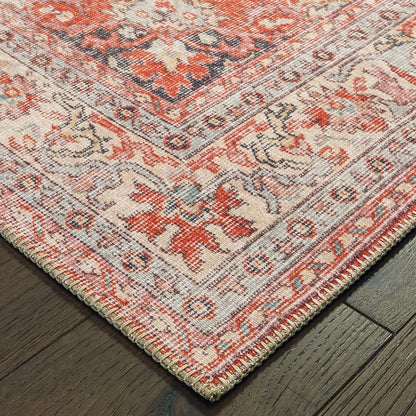 5’X8’ Red And Gray Oriental Area Rug