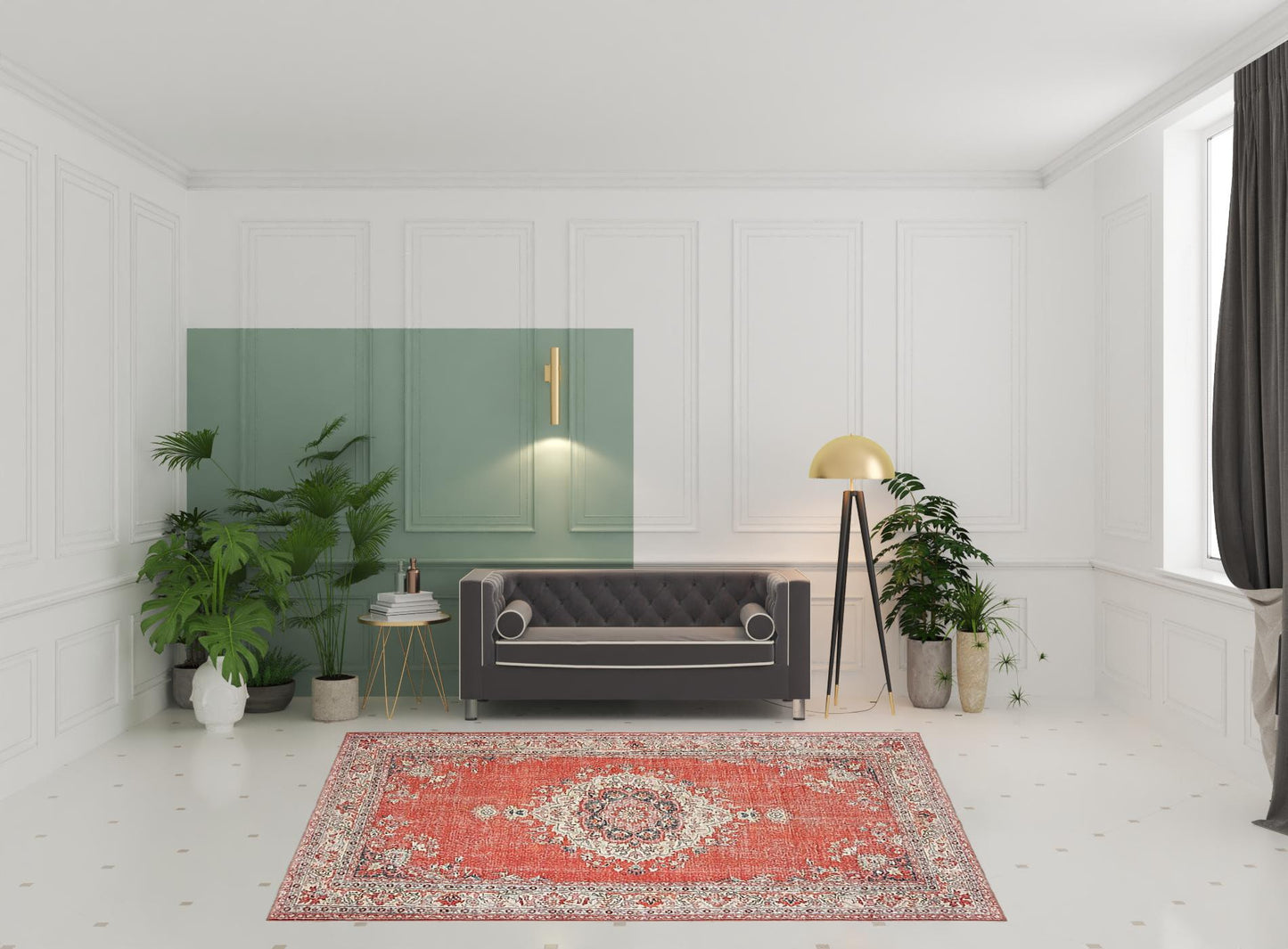 5’X8’ Red And Gray Oriental Area Rug