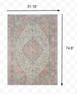 5’X8’ Ivory And Pink Oriental Area Rug