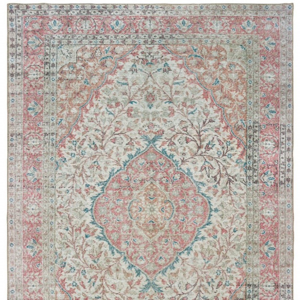 5’X8’ Ivory And Pink Oriental Area Rug