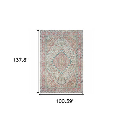 5’X8’ Ivory And Pink Oriental Area Rug
