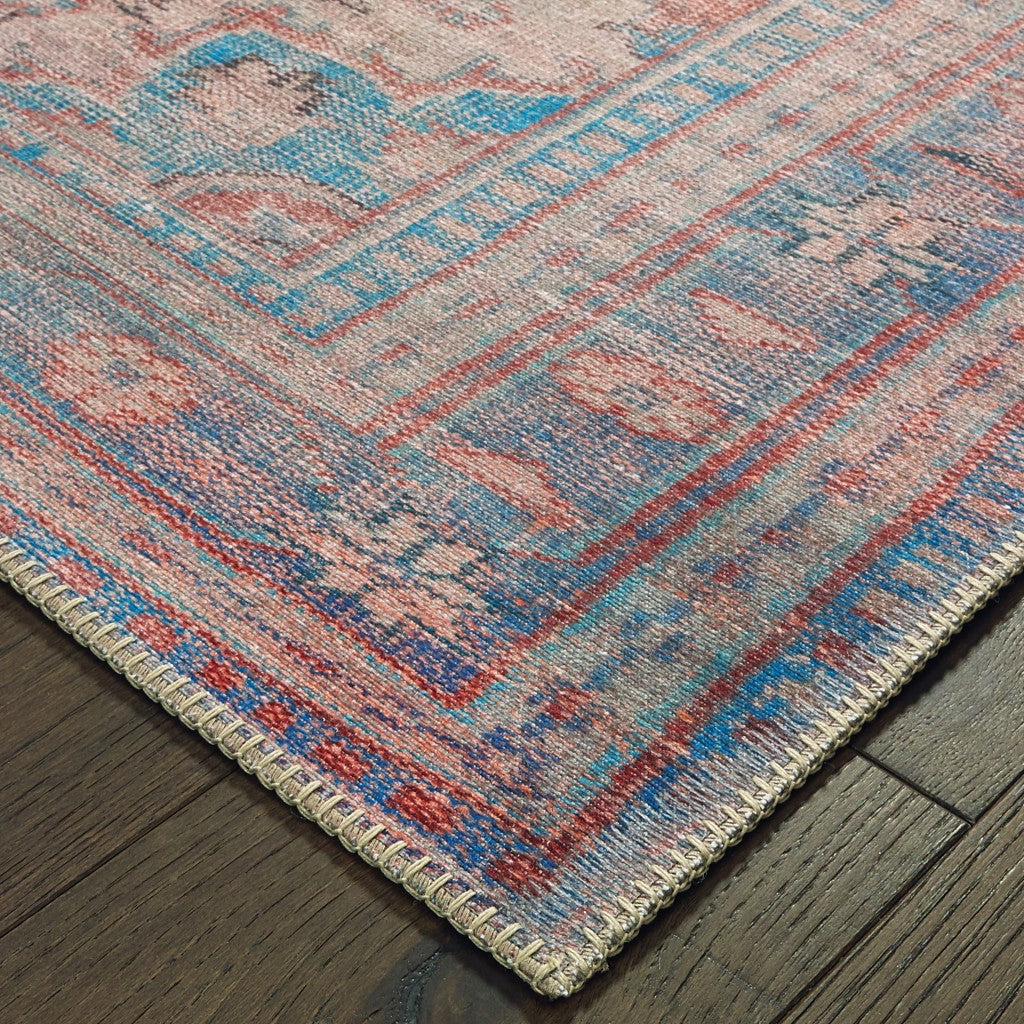 5’X8’ Red And Blue Oriental Area Rug