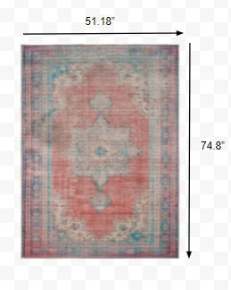 5’X8’ Red And Blue Oriental Area Rug