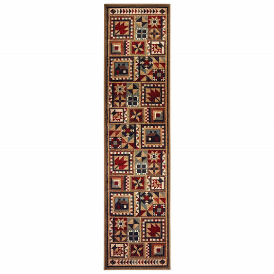 5’X7’ Brown And Red Ikat Patchwork Area Rug