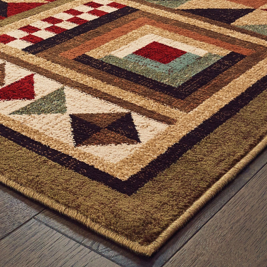 5’X7’ Brown And Red Ikat Patchwork Area Rug