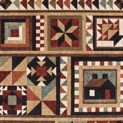 5’X7’ Brown And Red Ikat Patchwork Area Rug