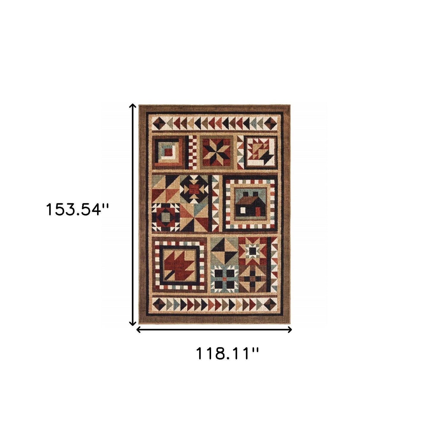 5’X7’ Brown And Red Ikat Patchwork Area Rug