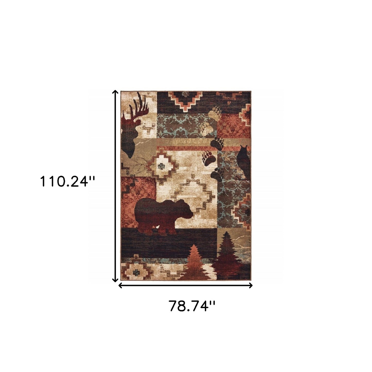 7’X9’ Rustic Brown Animal Lodge Area Rug