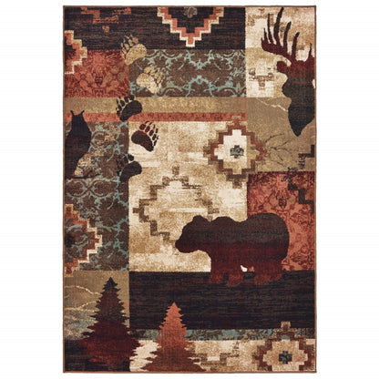 7’X9’ Rustic Brown Animal Lodge Area Rug