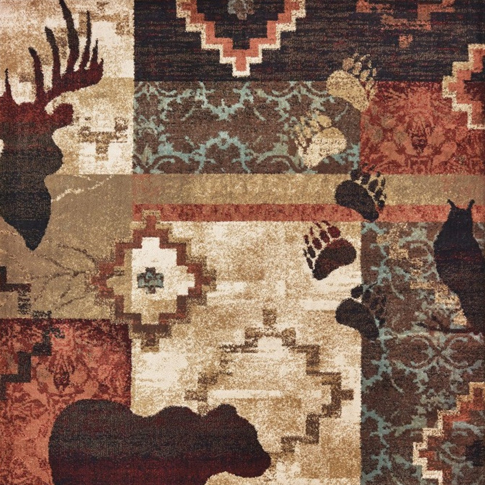 7’X9’ Rustic Brown Animal Lodge Area Rug