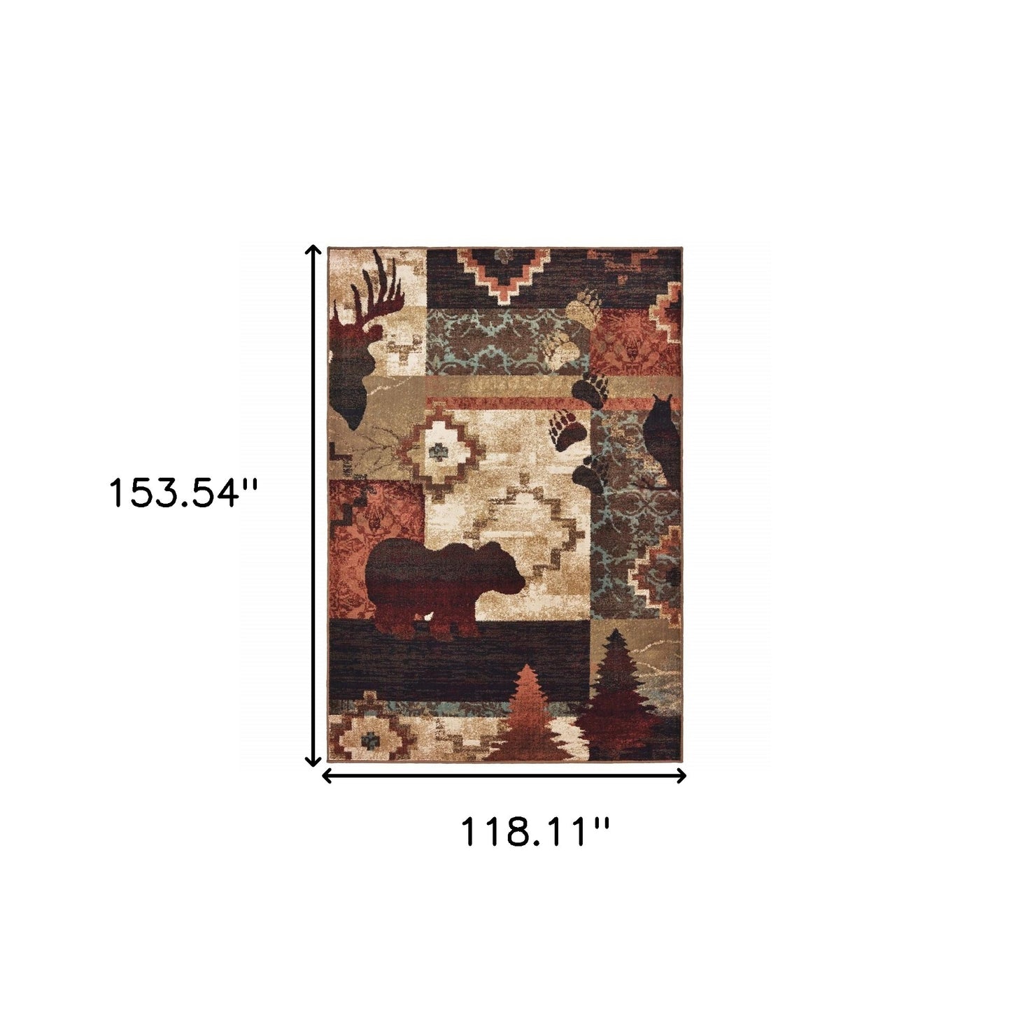 7’X9’ Rustic Brown Animal Lodge Area Rug