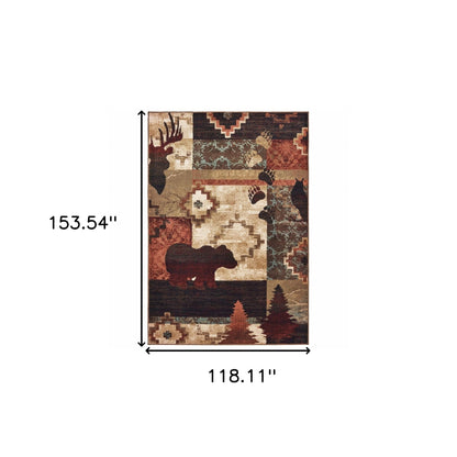 7’X9’ Rustic Brown Animal Lodge Area Rug