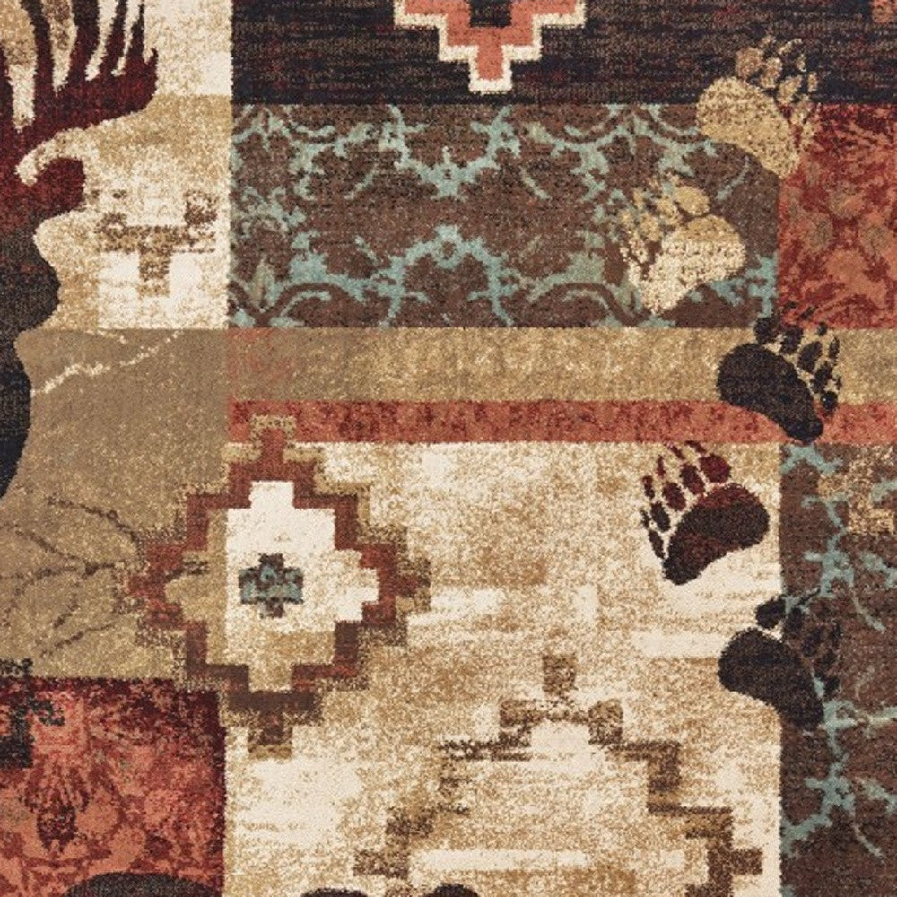 7’X9’ Rustic Brown Animal Lodge Area Rug