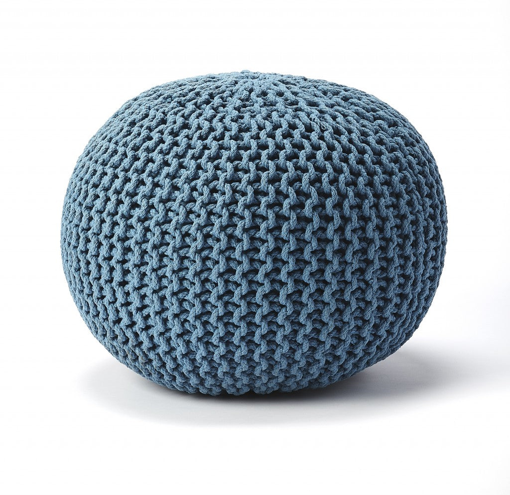19" Blue Round Pouf Ottoman