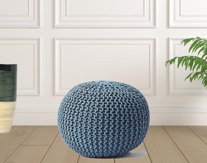 19" Blue Round Pouf Ottoman