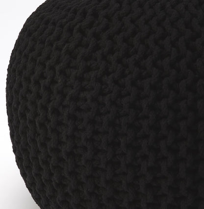 19" Black 100% Cotton Pouf Ottoman