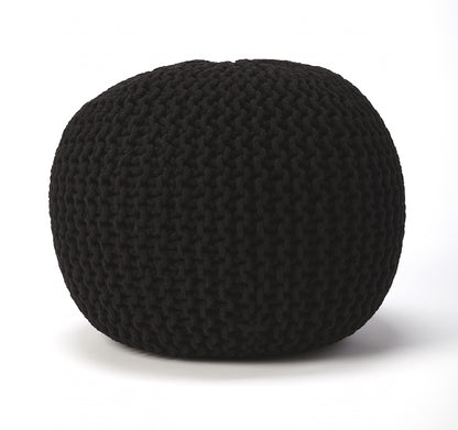 19" Black 100% Cotton Pouf Ottoman
