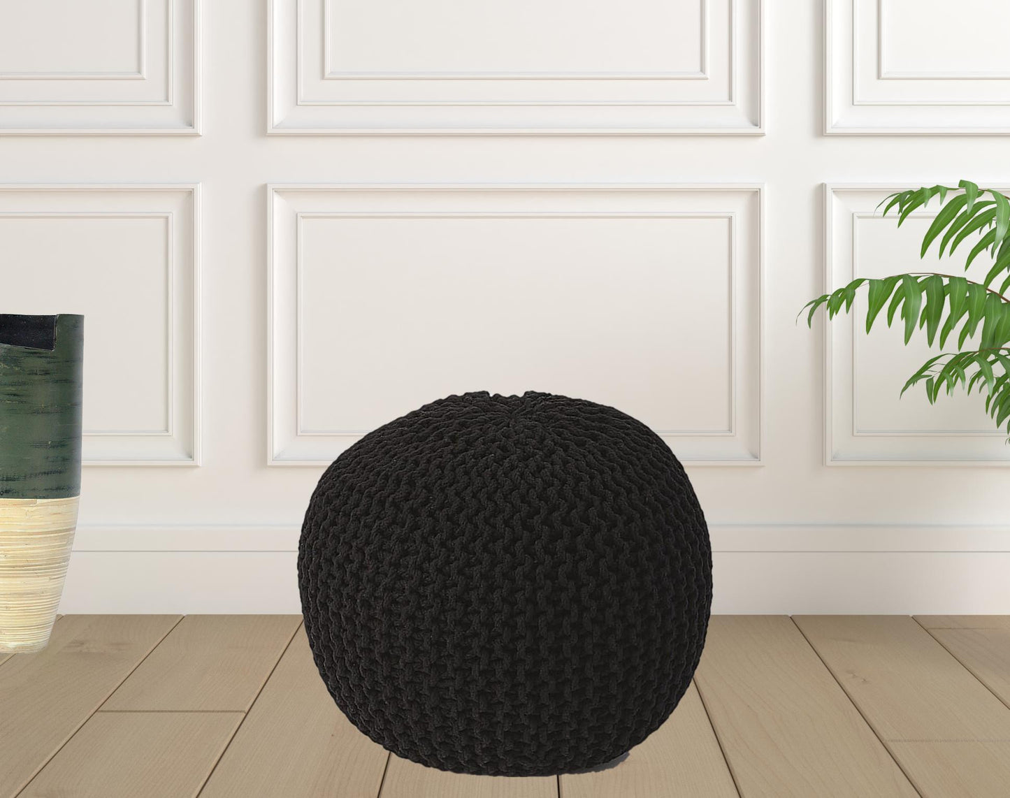 19" Black 100% Cotton Pouf Ottoman