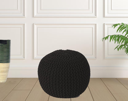 19" Black 100% Cotton Pouf Ottoman