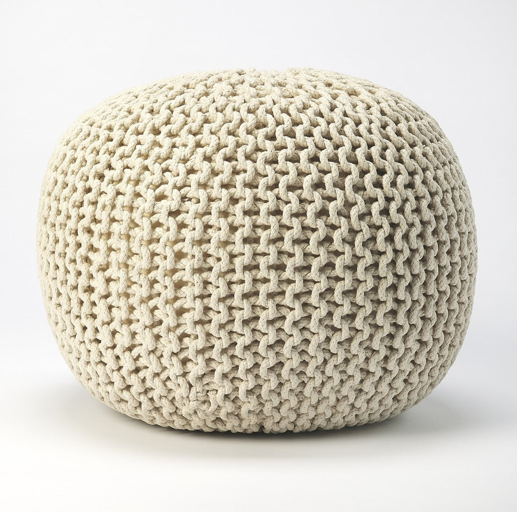19" Cream Round Pouf Ottoman