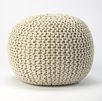 19" Cream Round Pouf Ottoman