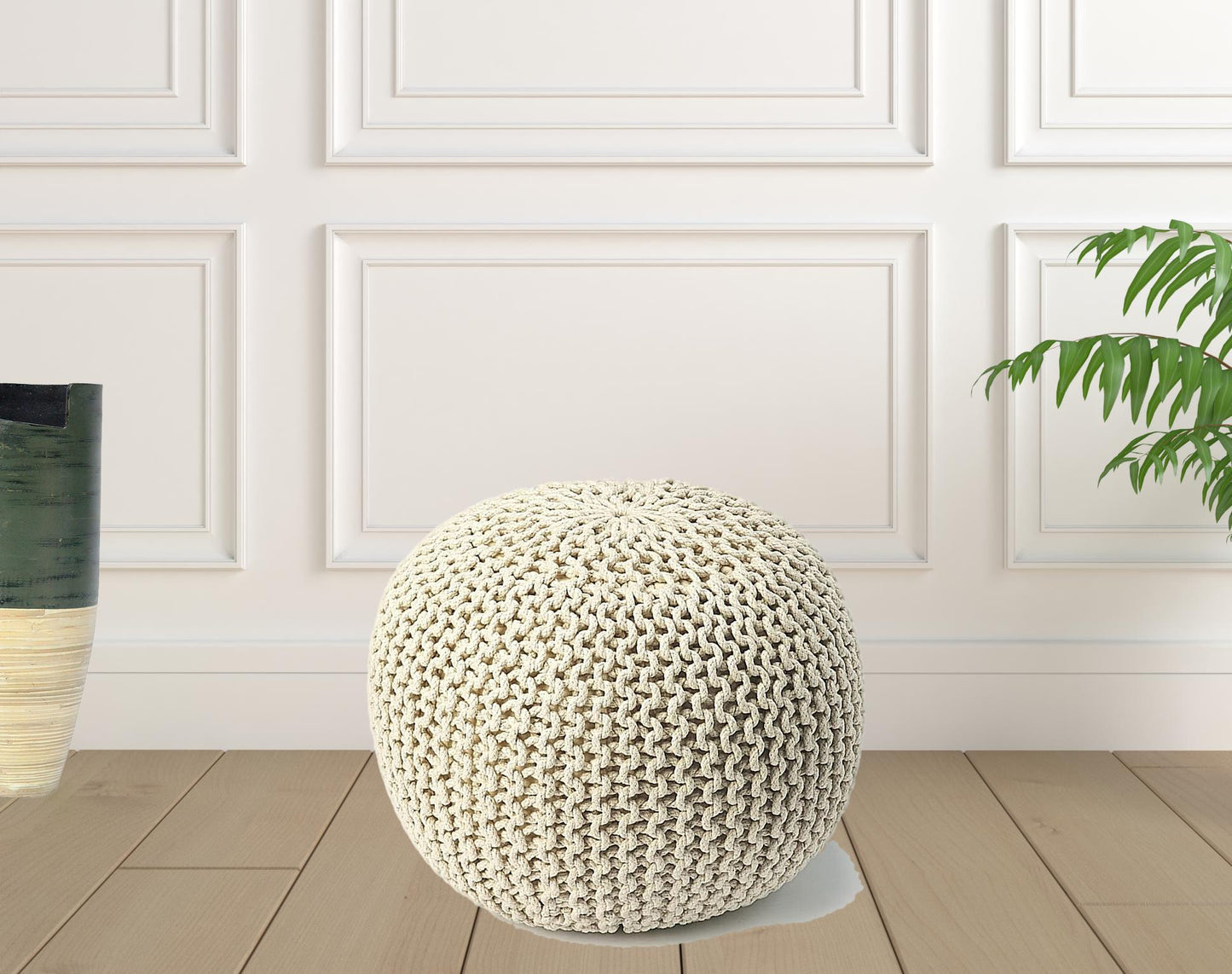 19" Cream Round Pouf Ottoman