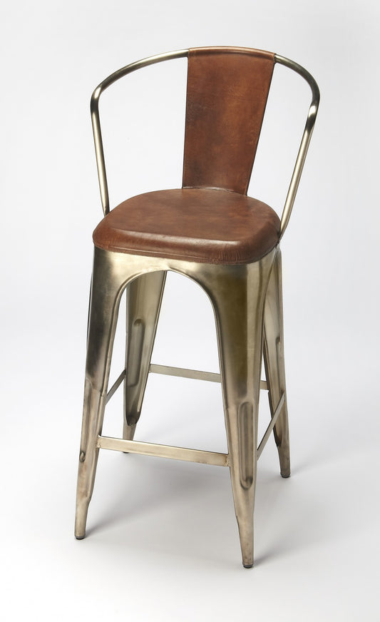 43" Brown And Gold Bar Chair With Footrest