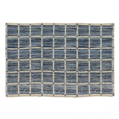 3' X 8' Blue And Gray Grid Runner Rug