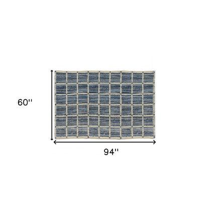 3' X 8' Blue And Gray Grid Runner Rug