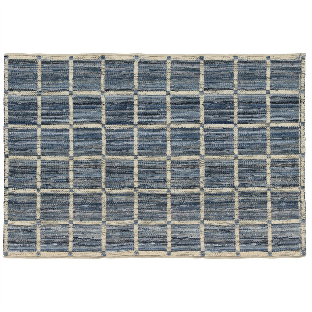 3' X 8' Blue And Gray Grid Runner Rug